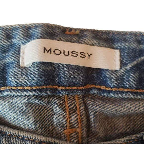 Moussy Cropped Flare Blue Light Wash Cropped Straight Leg Raw Hem Jeans 24 - Picture 5 of 12